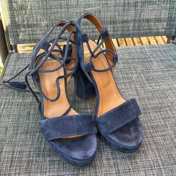 BATA Blue Suede Italian Leather Open Platform Heels - Picture 6 of 7
